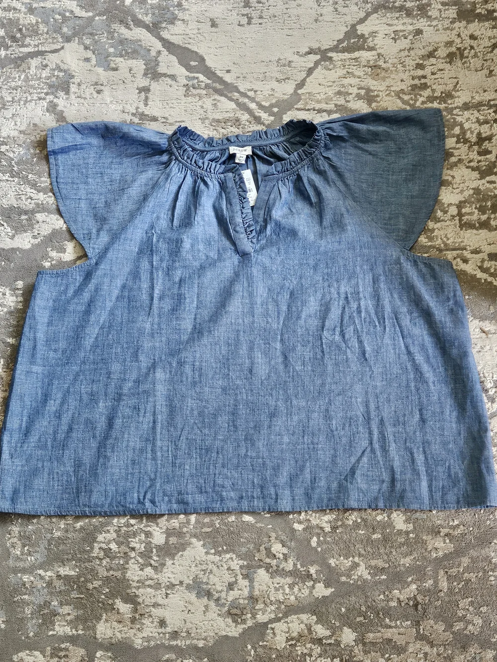 J. Crew Blue Chambray Ruffle-Neck Flutter - Slreve Top
